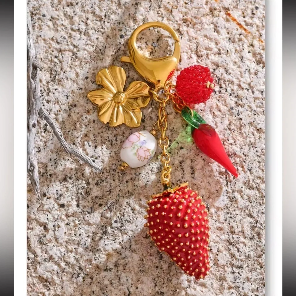 Strawberry Charm 18K Gold Stainless Steel Waterproof Keychain